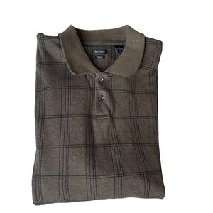 Van Heusen Cotton Blend Long‎ Sleeve Polo Shirt in Dark Brown Size: XL